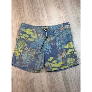 J. McLaughlin Mens Swim Trunks Large Blue Green Zebra Jungle Print Mesh Lined